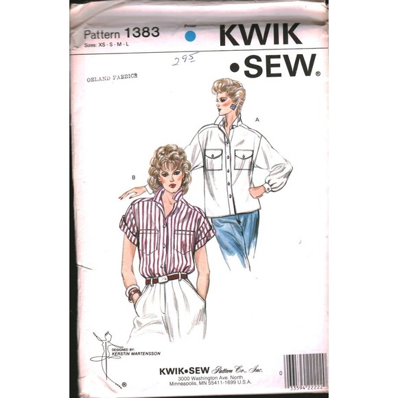 Kwik Sew Other - Vintage Kwik Sew 1383 Misses Oversized Shirt Sewing Pattern Size XS-L 1984